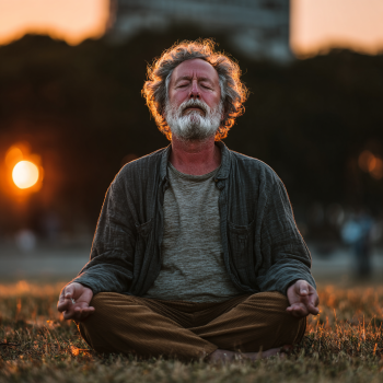 Grup de seniori practică yoga în parc